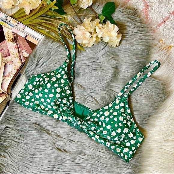 ModCloth Green Ditsy Floral Tie Front Bikini Top Sz XL - Picture 1 of 10